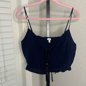 Aerie Dark Blue atripped Lace-Up cotton blend Crop Top xl